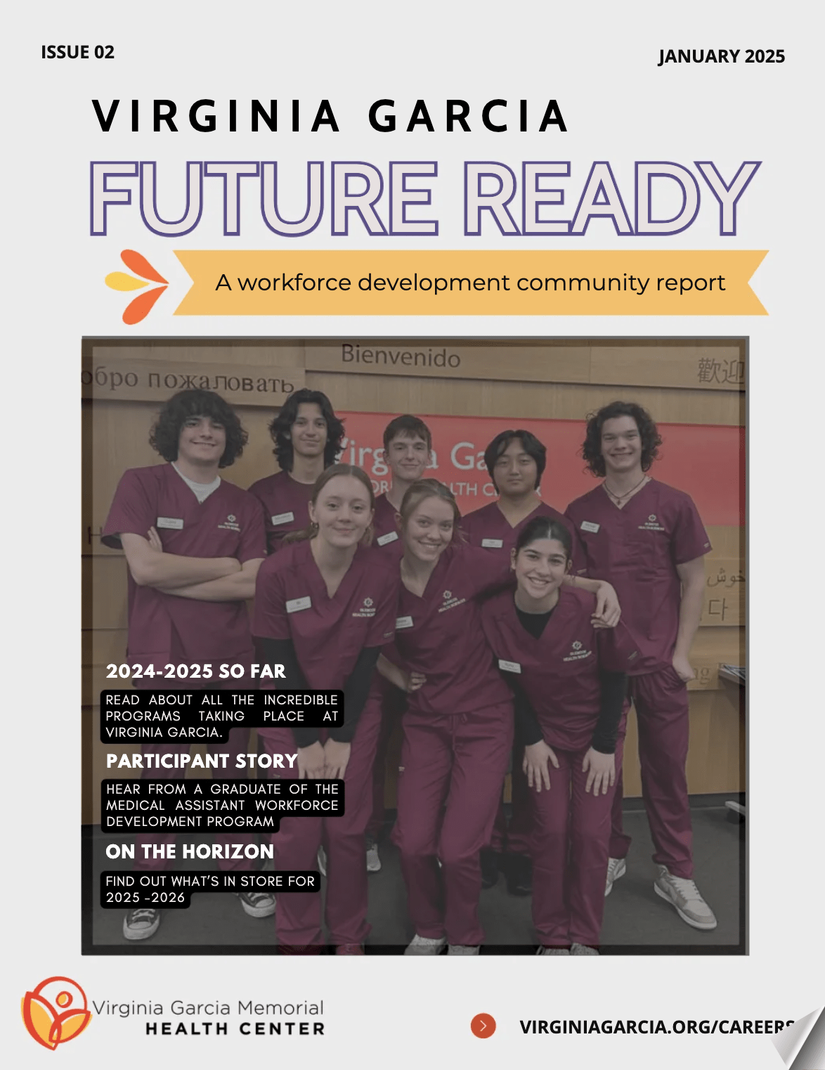 front page of the virginia garcia flipbook with a group of medical professionals smiling